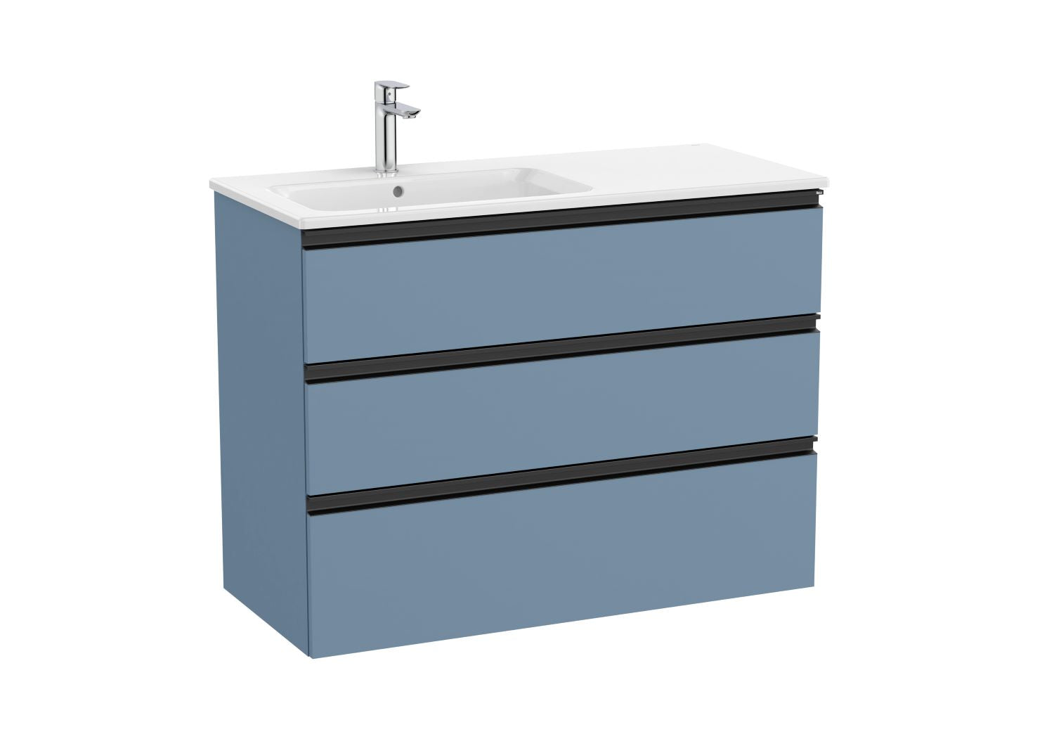 Roca The Gap 3 Drawer Vanity Unit and Basin Left Hand 1000x763 Matt Blue