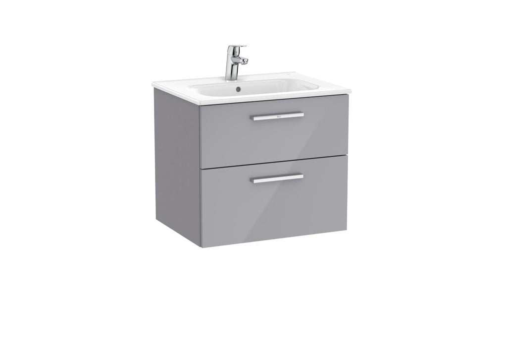 Roca Victoria 2 Drawer Vanity Unit and Basin 600x537 Gloss Grey