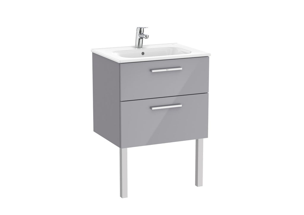 Roca Victoria 2 Drawer Vanity Unit and Basin 1000x537 Gloss Grey
