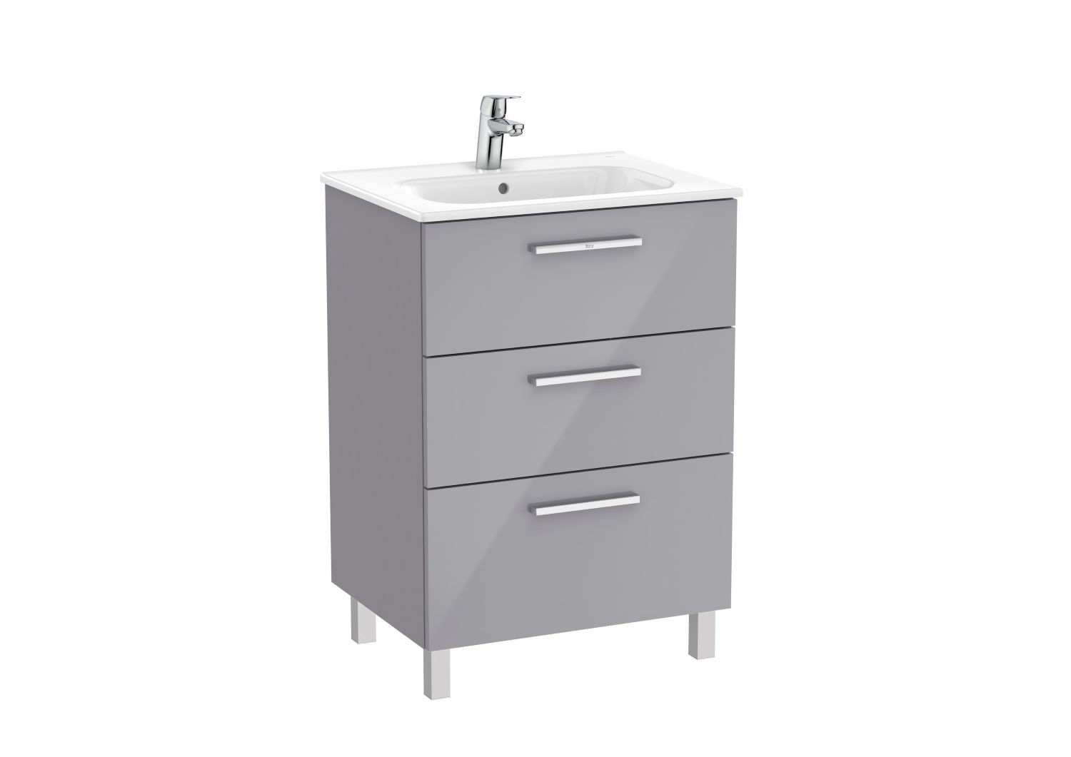 Roca Victoria 3 Drawer Vanity Unit and Basin 800x741 Gloss Grey