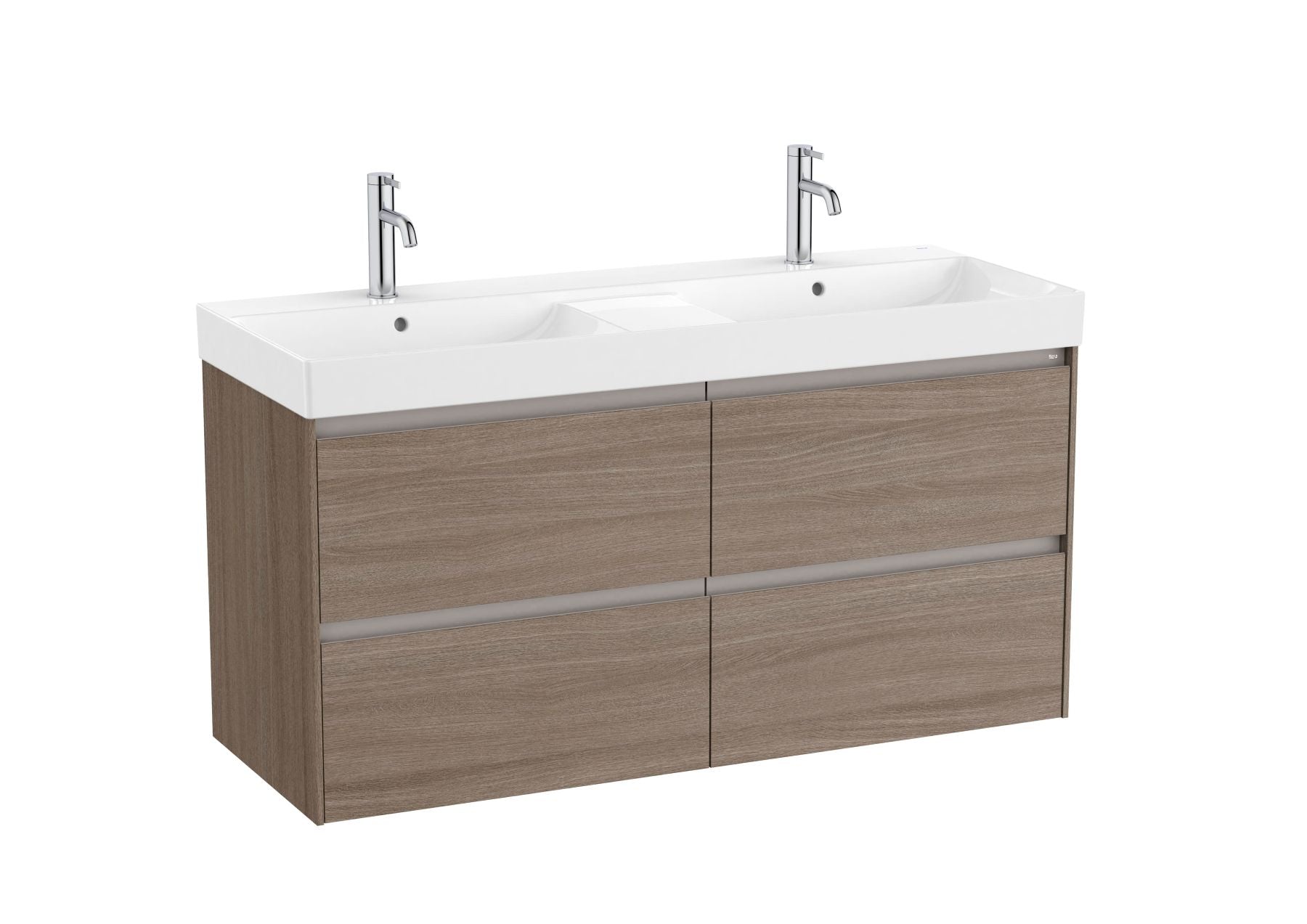 Roca Ona Unik 1200mm  4 Drawer Double Basin Vanity Unit Dark Elm A851694511.