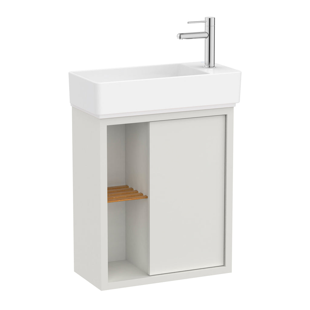 Roca Tura Compact Vanity Unit with 1 Door and Side Shelf 503(W) x 250(D) x 600(H)mm Off White