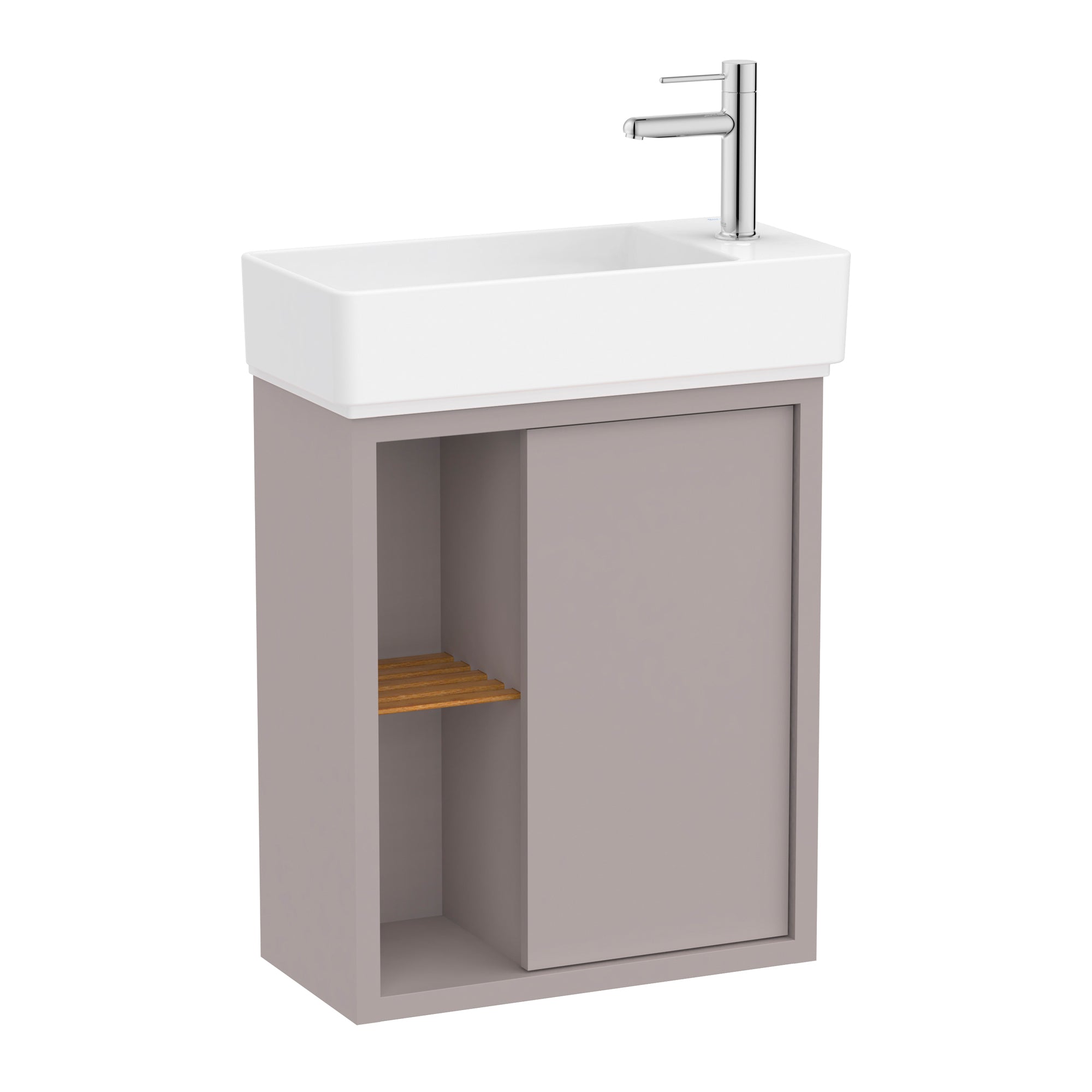 Roca Tura Compact Vanity Unit with 1 Door and Side Shelf 503(W) x 250(D) x 600(H)mm Light Noble Grey