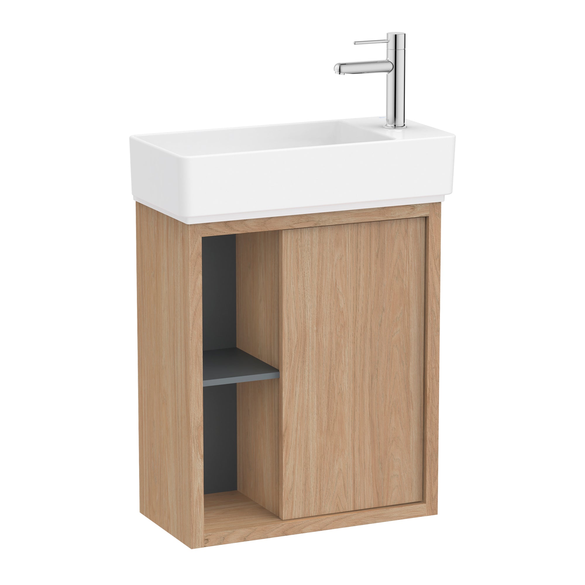Roca Tura Compact Vanity Unit with 1 Door and Side Shelf 503(W) x 250(D) x 600(H)mm Light Elm