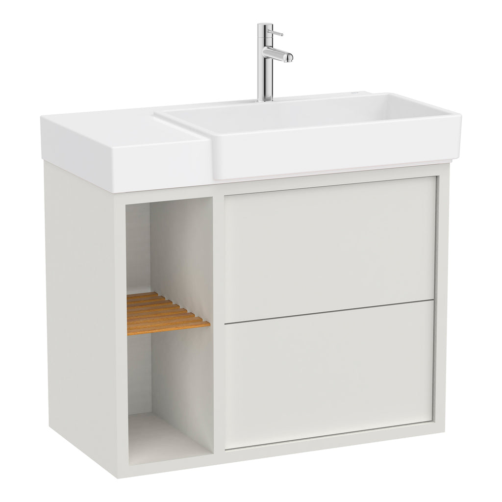 Roca Tura Vanity Unit with 2 Drawers and Side Shelf 770(W) x 407(D) x 600(H)mm Off White