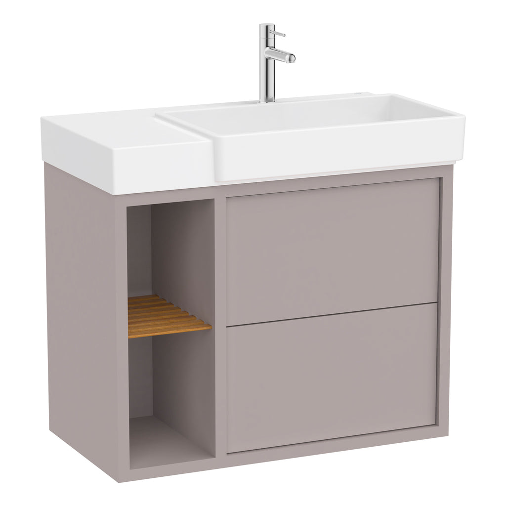 Roca Tura Vanity Unit with 2 Drawers and Side Shelf 770(W) x 407(D) x 600(H)mm Light Noble Grey