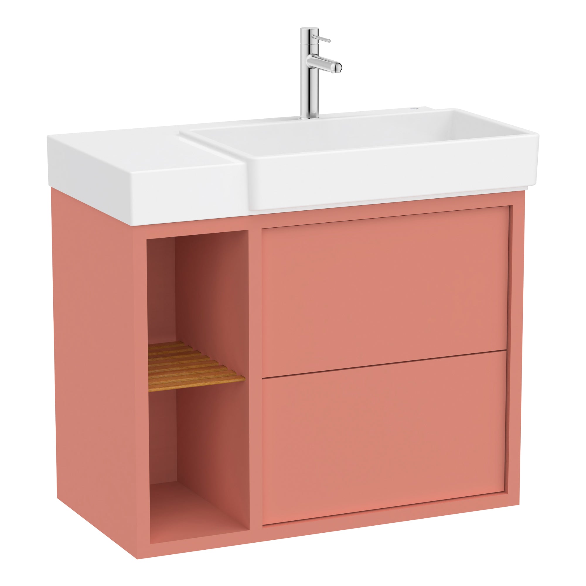 Roca Tura Vanity Unit with 2 Drawers and Side Shelf 770(W) x 407(D) x 600(H)mm Light Terracotta