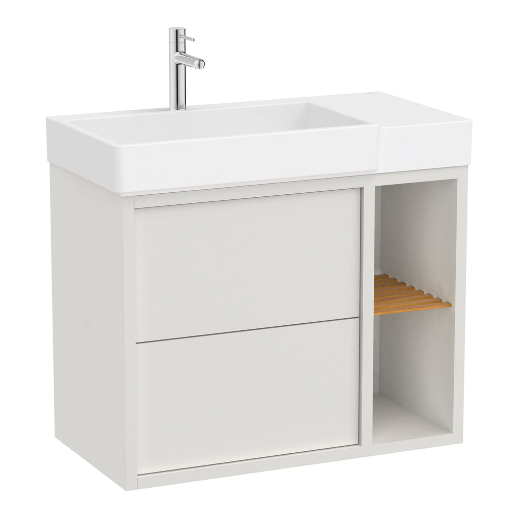 Roca Tura Vanity Unit with 2 Drawers and Side Shelf 770(W) x 407(D) x 600(H)mm Off White