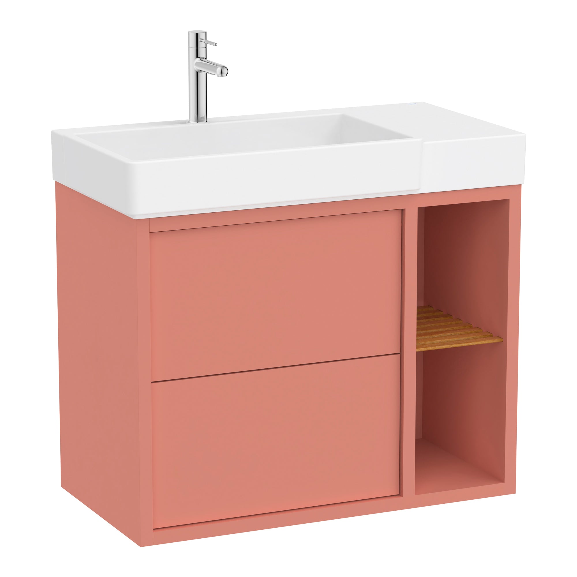 Roca Tura Vanity Unit with 2 Drawers and Side Shelf 770(W) x 407(D) x 600(H)mm Light Terracotta
