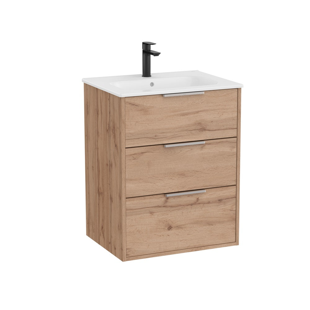 Roca Optica Vanity Unit 3 Drawer 600mm Walnut