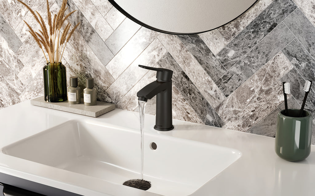 Bristan Appeal Eco Start Basin Mixer Tap with Clicker Waste Black APL ES BAS BLK