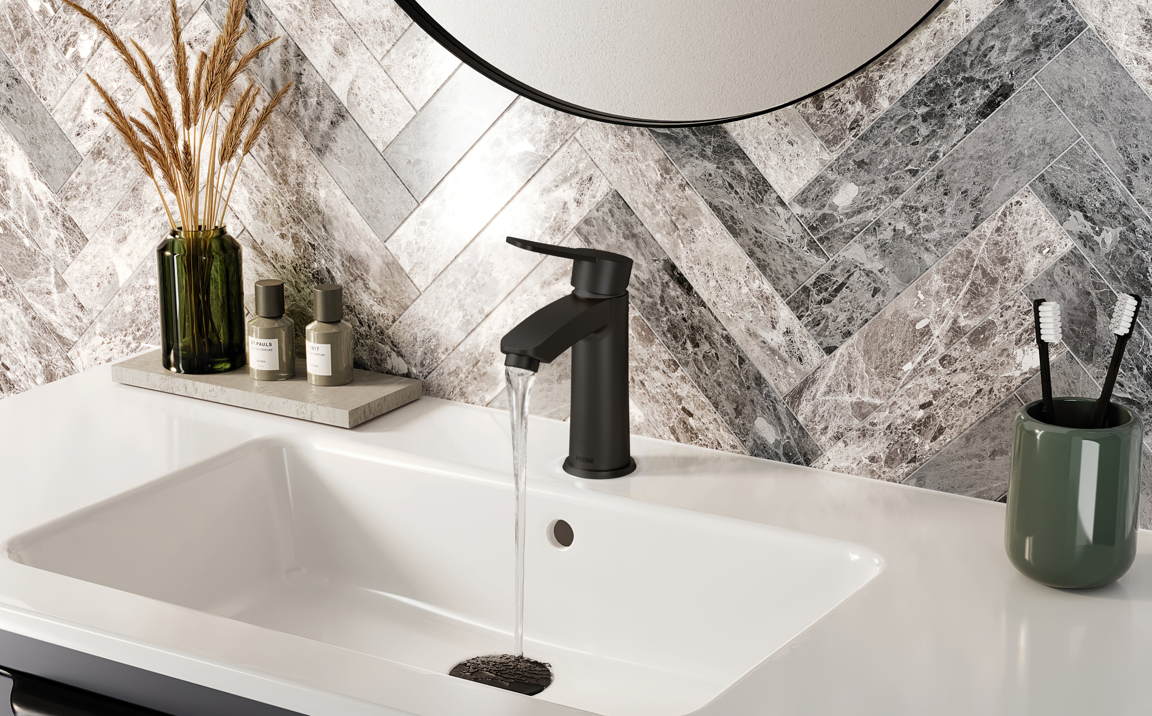 Bristan Appeal Eco Start Basin Mixer Tap with Clicker Waste Black APL ES BAS BLK