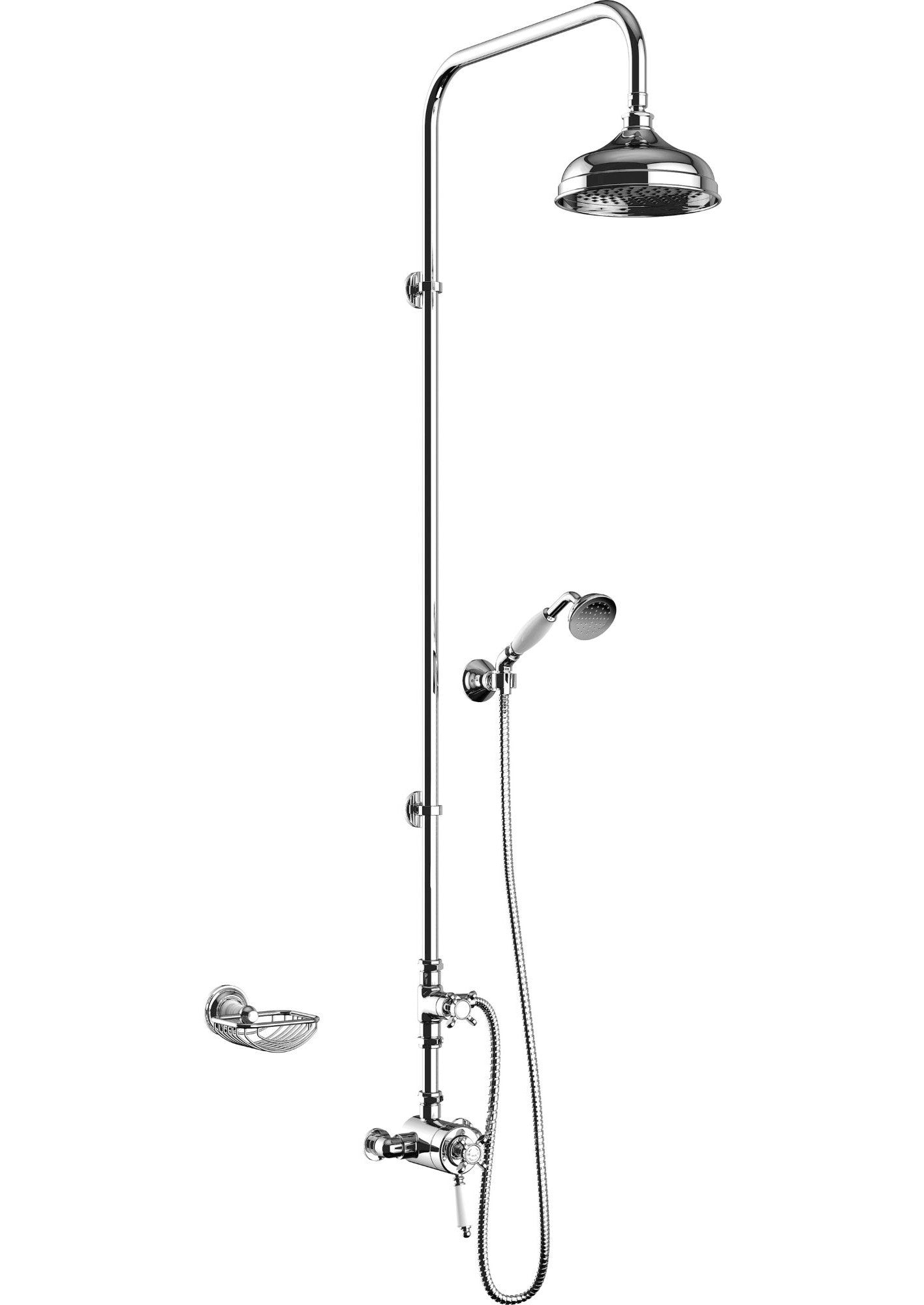 Heritage Avenbury Exposed Thermostatic Dual Control Shower Valve with Deluxe Fixed Riser Kit and Diverter to Handset Chrome