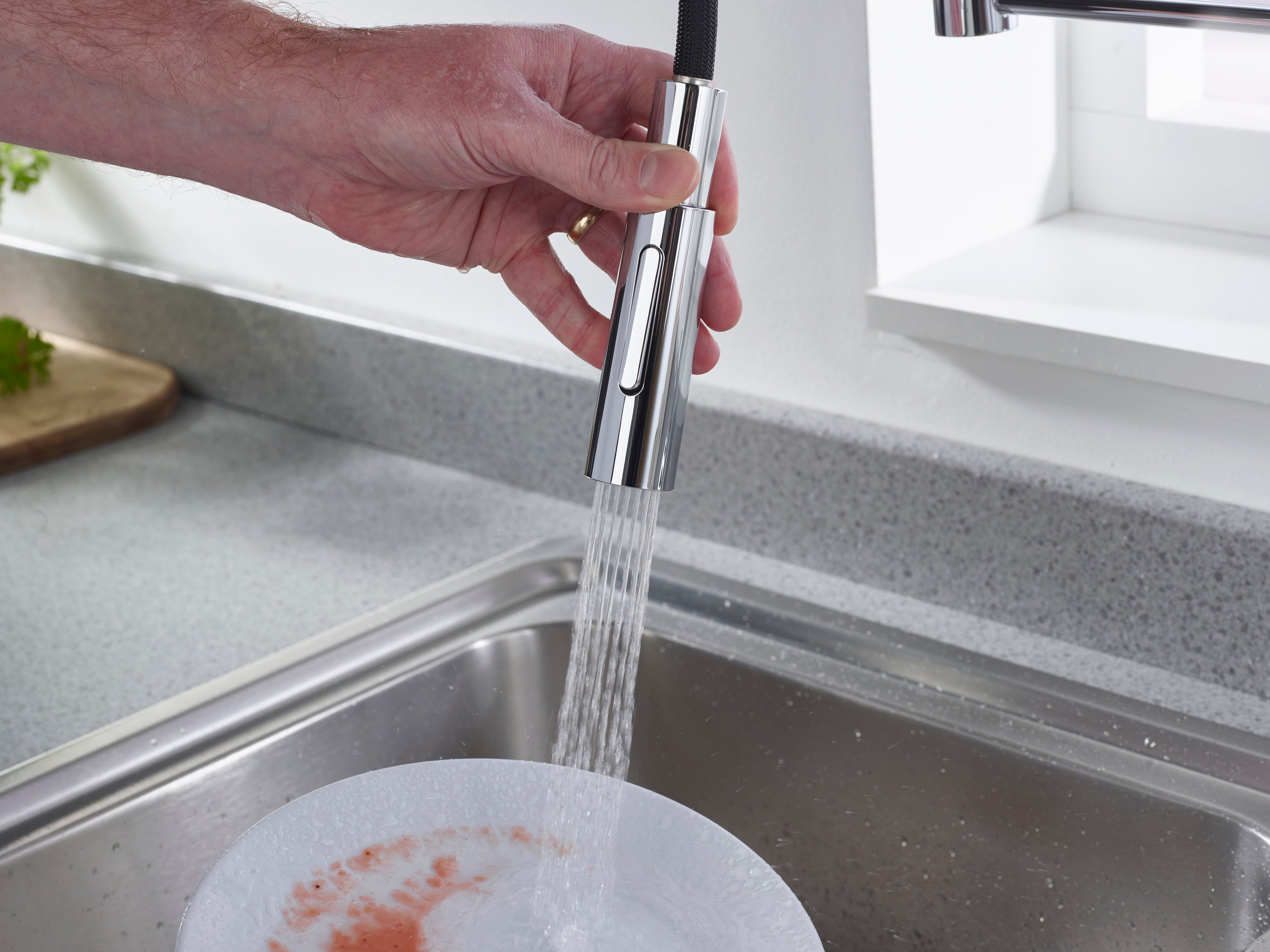 Bristan Axia Pairofessional Kitchen Sink Mixer Tap with pull-down hose and Eco Start Chrome AX PROSNK C