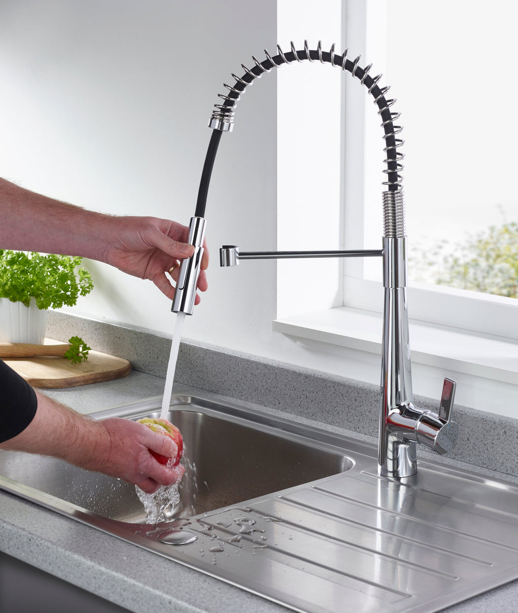 Bristan Axia Pairofessional Kitchen Sink Mixer Tap with pull-down hose and Eco Start Chrome AX PROSNK C