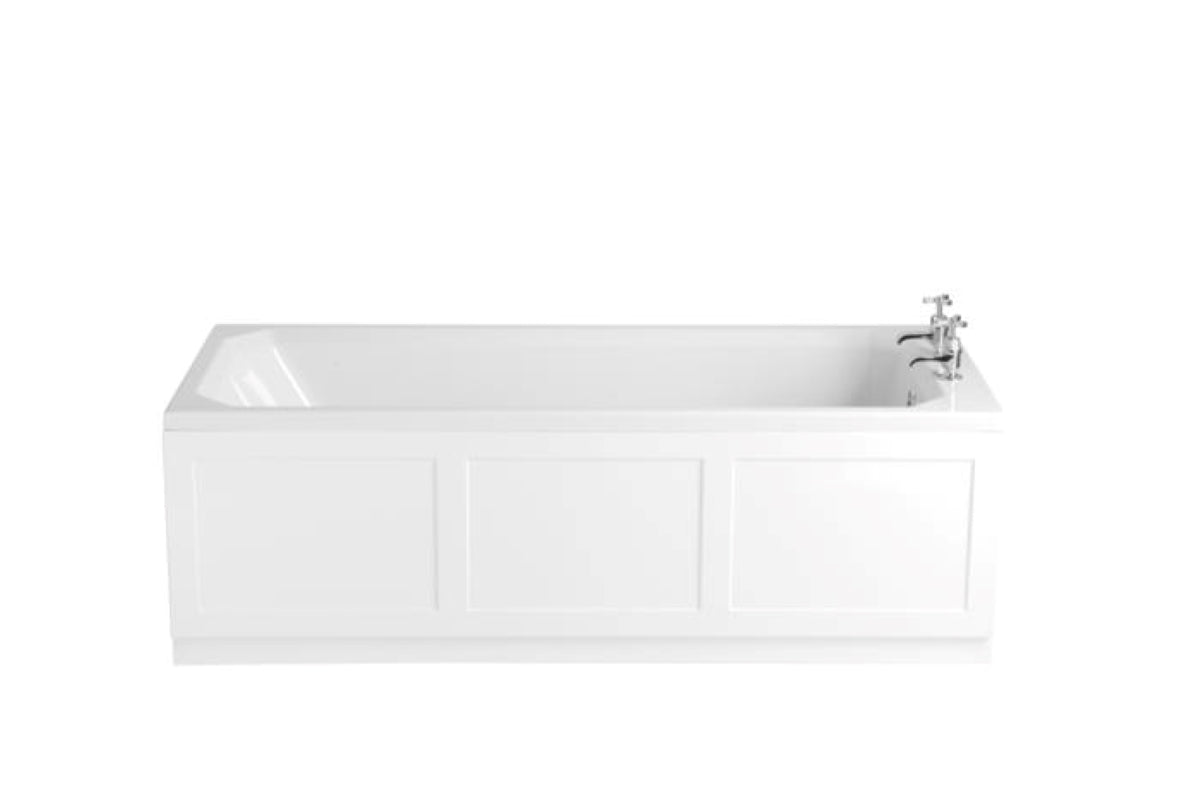 Heritage Granley Deco Single Ended 1700(L) x700(W)mm Fitted Acrylic Bath 2 Taphole Solid Skin White