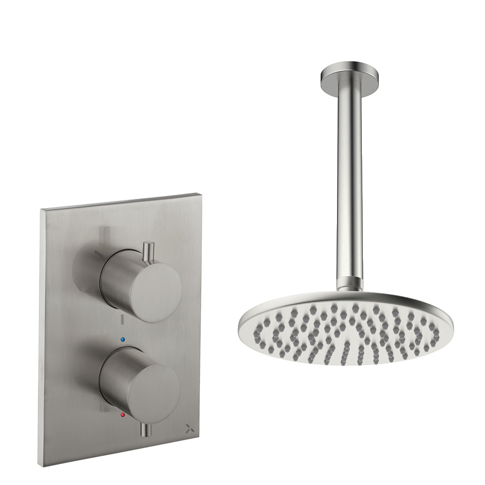 Crosswater Crossbox Shower Set 1 Brushed Nickel 200mm Ceiling Mounted (Excluding Crossbox)