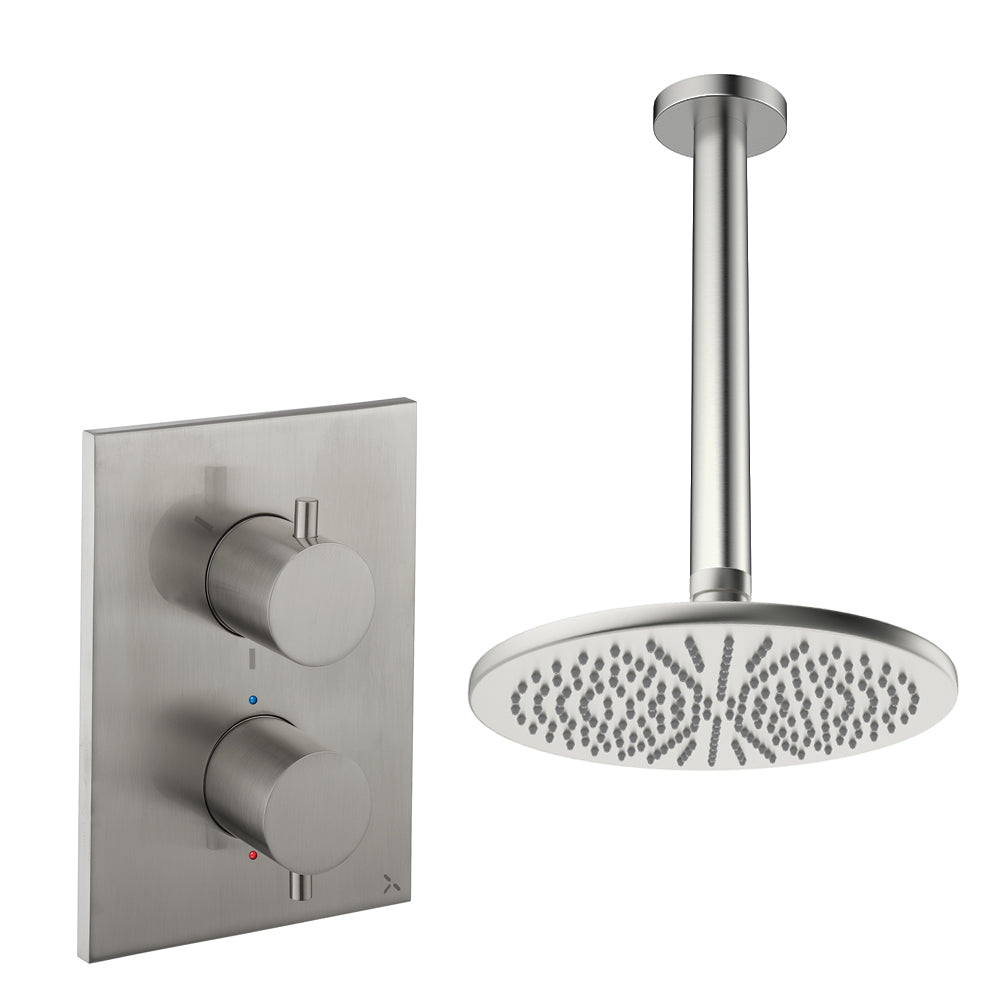 Crosswater Crossbox Shower Set 1 Brushed Nickel 300mm Ceiling Mounted (Excluding Crossbox)
