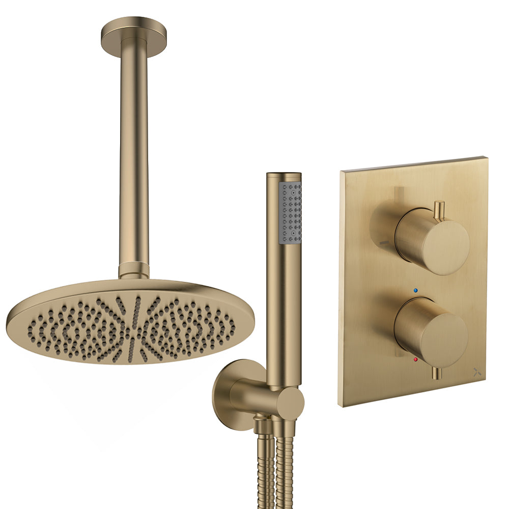 Crosswater Crossbox Shower Set 3 Brushed Brass 300mm Ceiling Mounted (Excluding Crossbox)