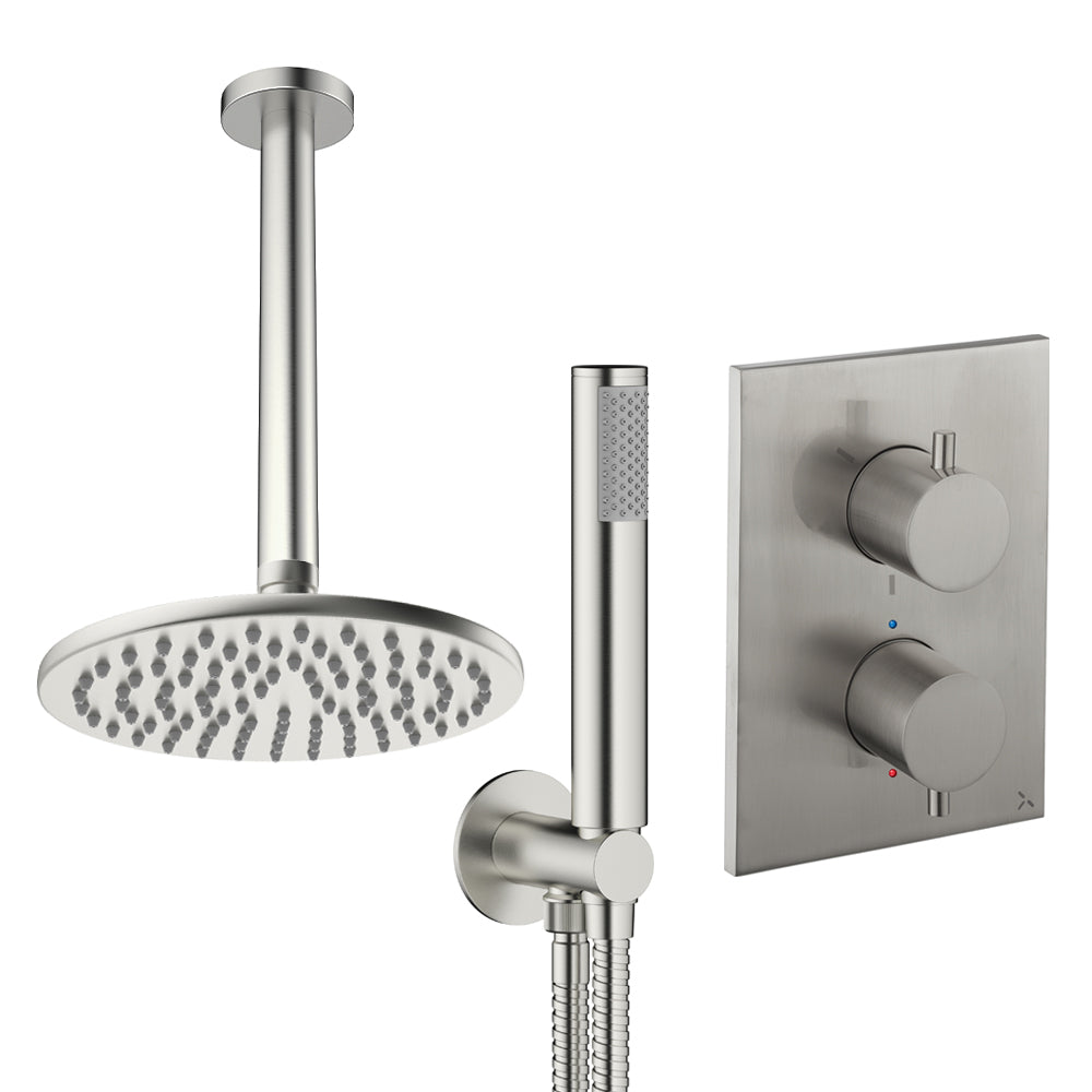 Crosswater Crossbox Shower Set 3 Brushed Nickel 200mm Ceiling Mounted (Excluding Crossbox)