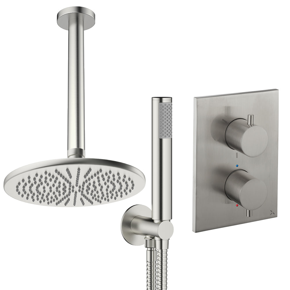 Crosswater Crossbox Shower Set 3 Brushed Nickel 300mm Ceiling Mounted (Excluding Crossbox)