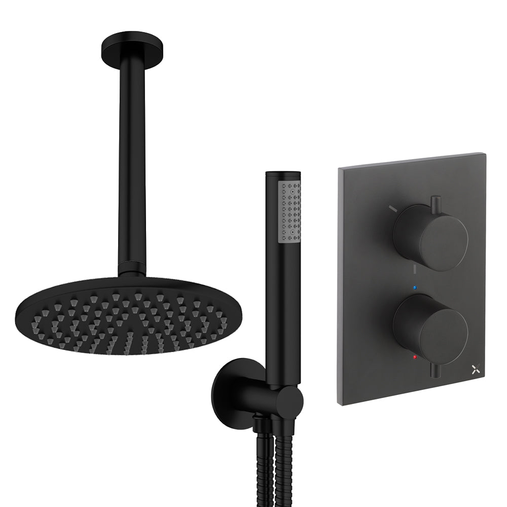 Crosswater Crossbox Shower Set 3 Matt Black 200mm Ceiling Mounted (Excluding Crossbox)