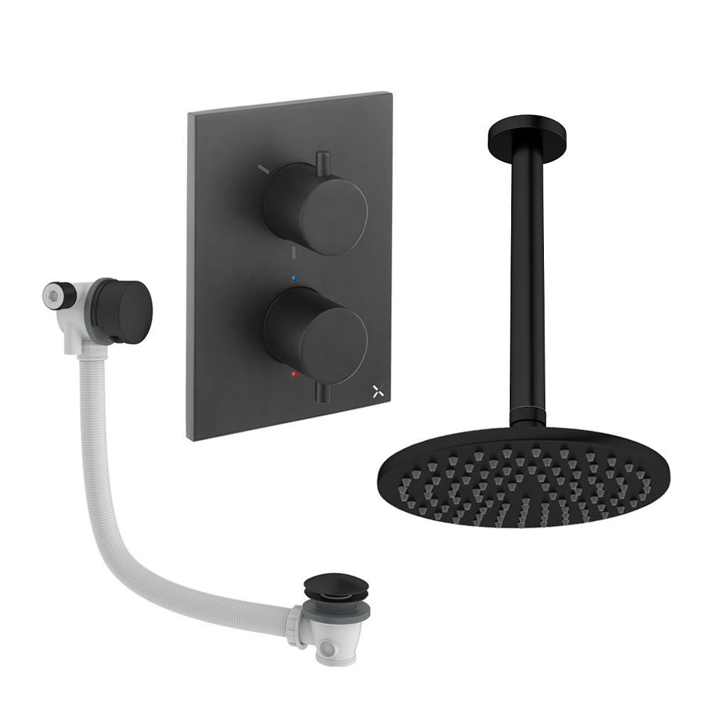 Crosswater Crossbox Shower Set 7 Matt Black 200mm Ceiling Mounted (Excluding Crossbox)