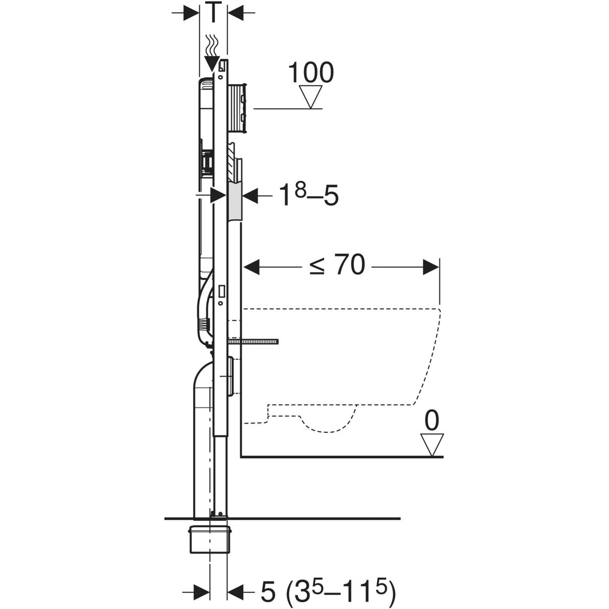 Geberit Duofix element for wall-hung WC, 114 cm, with Sigma concealed cistern 8 cm 111 799 00 3 111.799.00.3