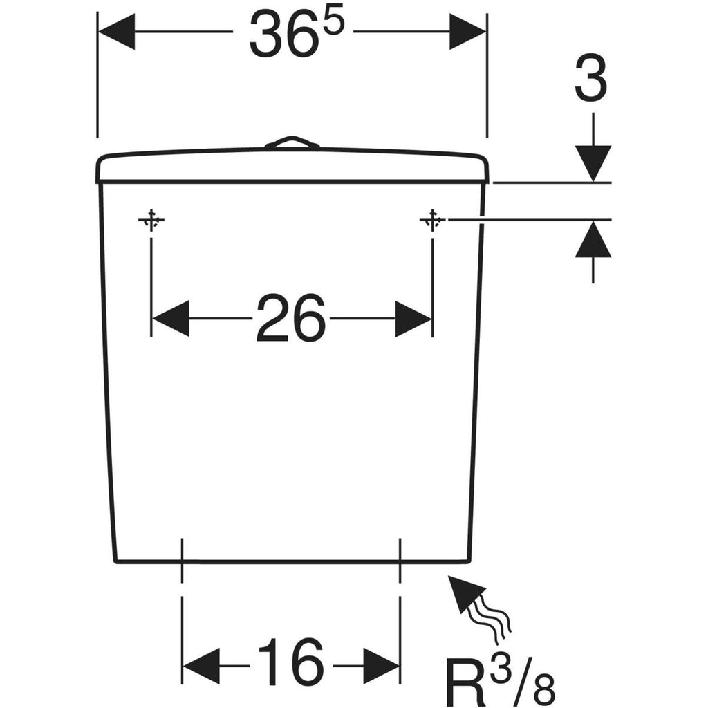 Geberit Selnova exposed cistern, close-coupled, dual flush, bottom water supply connection: white 501 047 00 6 501.047.00.6