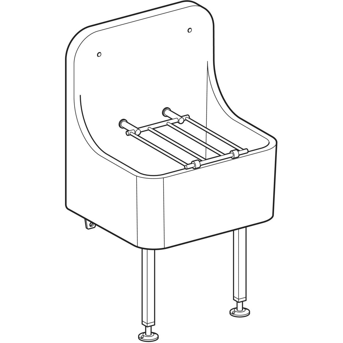Twyford Sola cleaner sink, floor-standing, high back, with hinged grating.