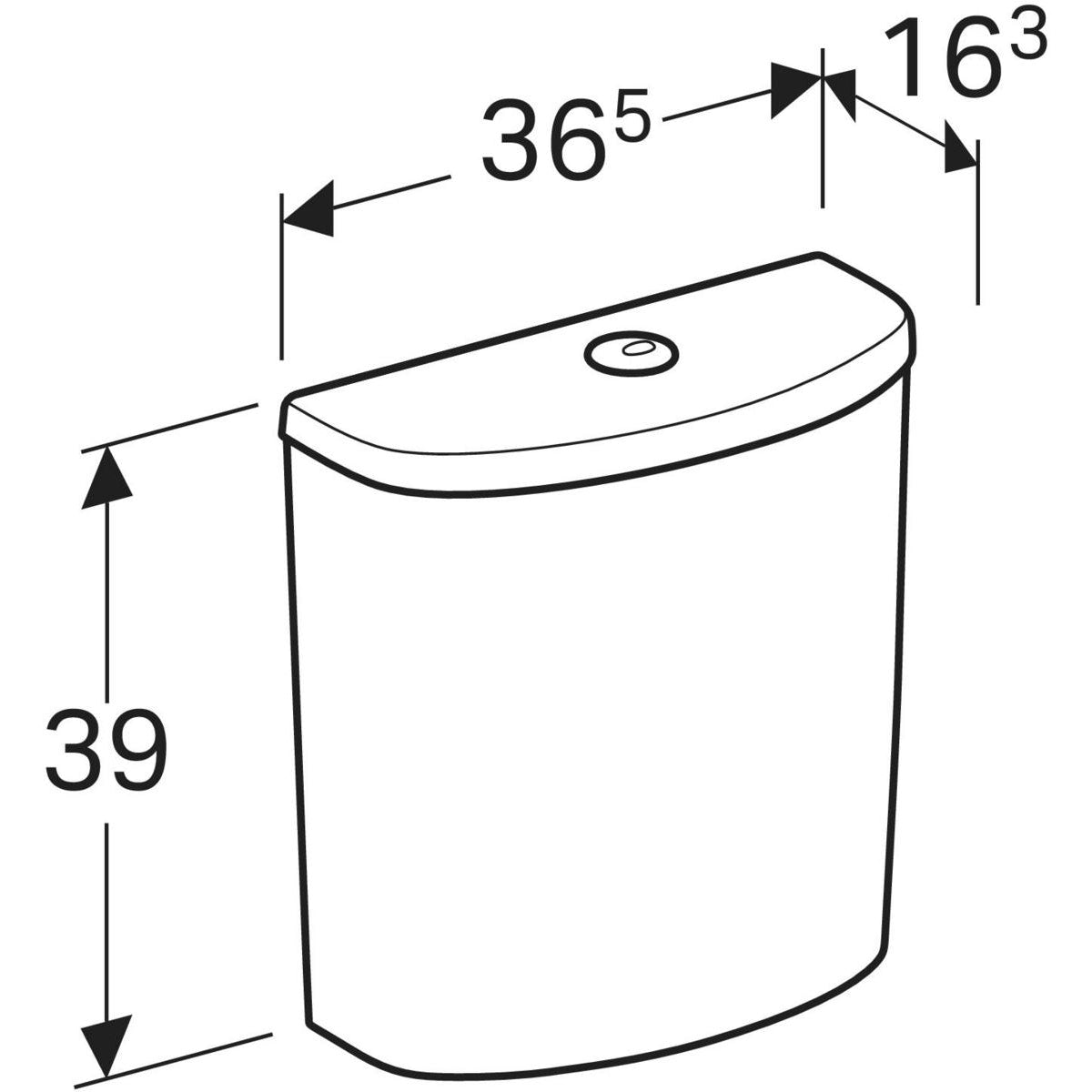 Geberit Selnova exposed cistern, close-coupled, dual flush, bottom water supply connection: white 501 047 00 6 501.047.00.6