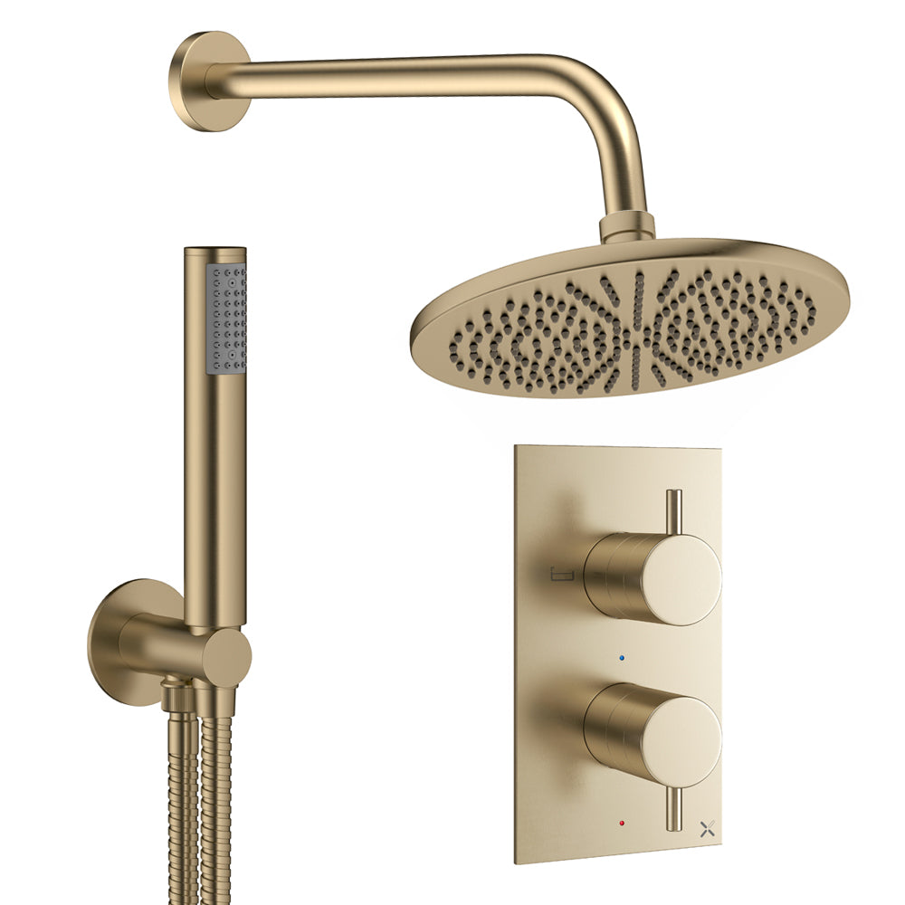 Crosswater Design Shower Set 3 Brushed Brass 300mm