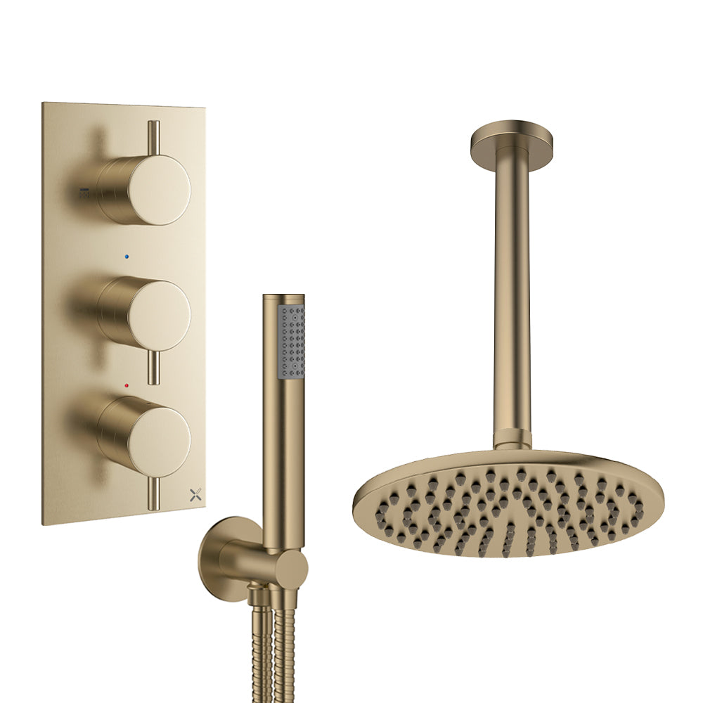 Crosswater Design Shower Set 7 Brushed Brass 200mm Ceiling Mounted