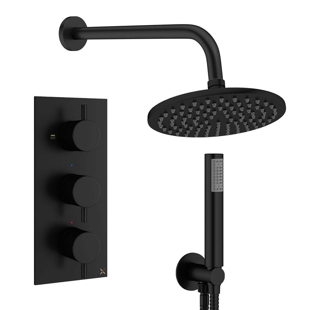 Crosswater Design Shower Set 7 Matt Black 200mm