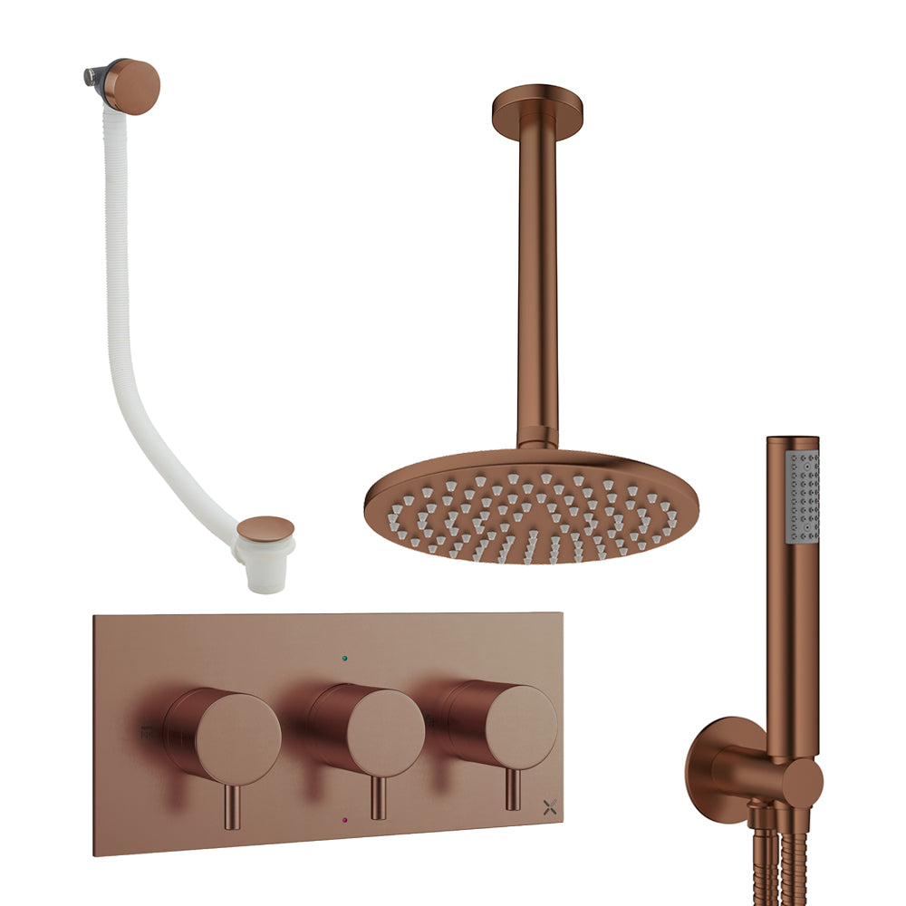 Crosswater Design Shower Set 8 Brushed Bronze 200mm Ceiling Mounted