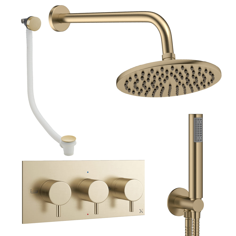 Crosswater Design Shower Set 8 Brushed Brass 200mm