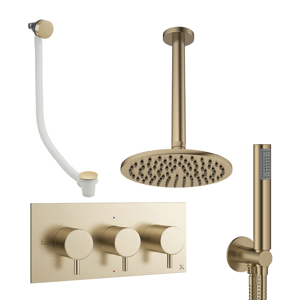 Crosswater Design Shower Set 8 Brushed Brass 200mm Ceiling Mounted
