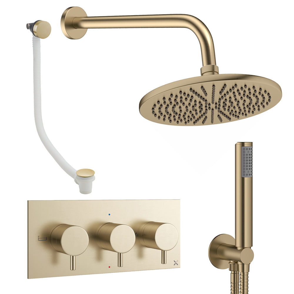 Crosswater Design Shower Set 8 Brushed Brass 300mm
