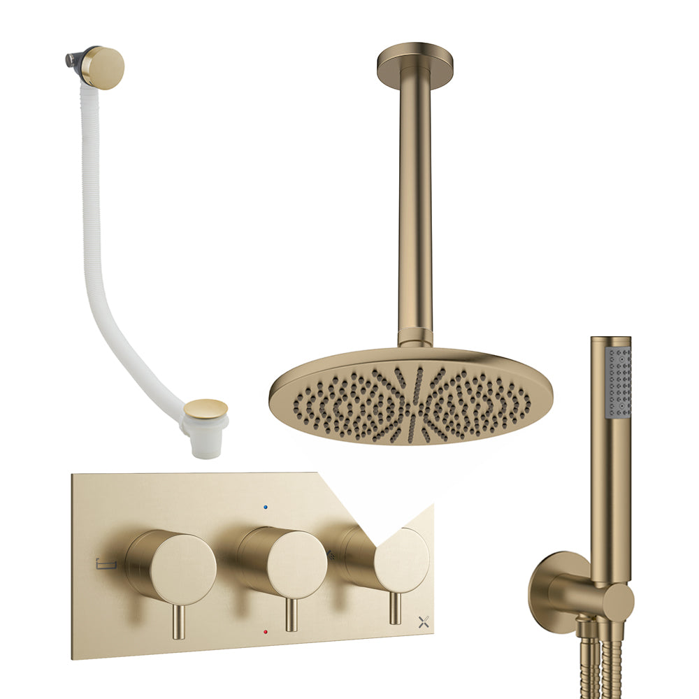 Crosswater Design Shower Set 8 Brushed Brass 300mm Ceiling Mounted