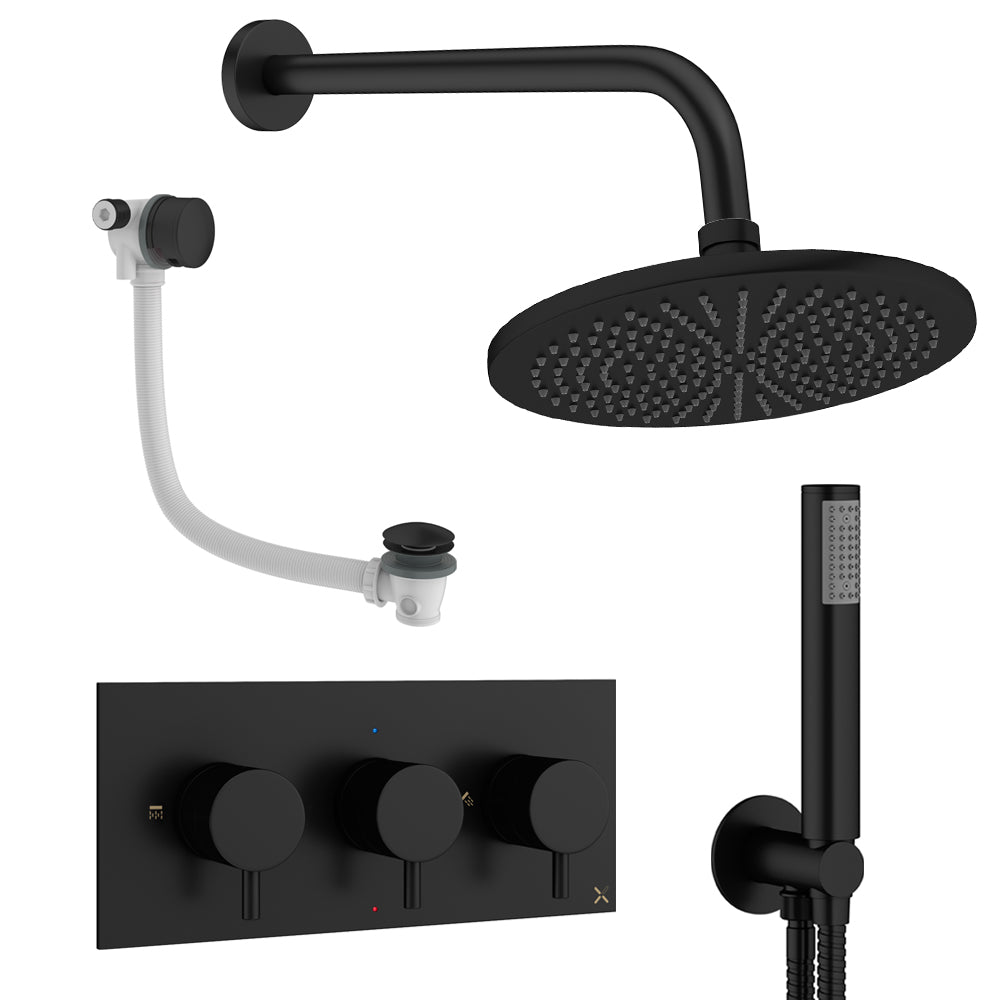 Crosswater Design Shower Set 8 Matt Black 300mm