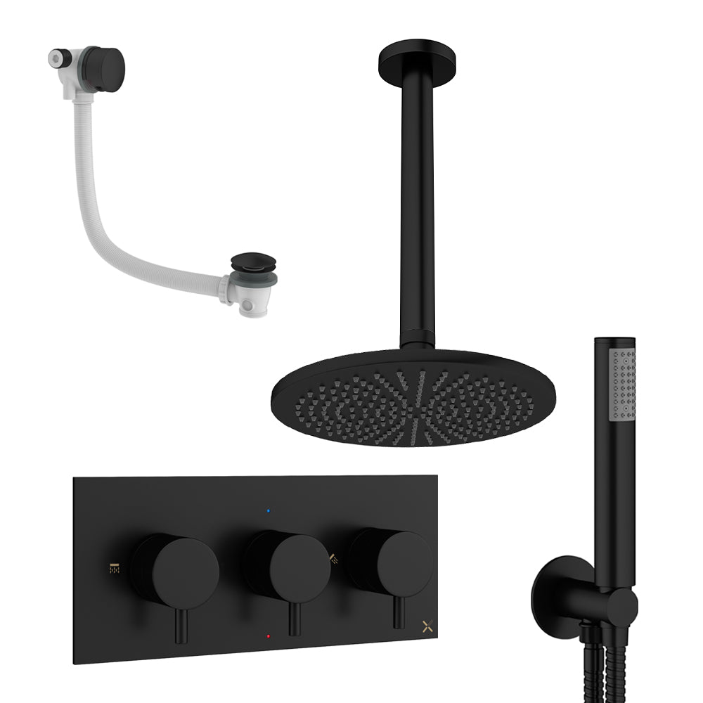Crosswater Design Shower Set 8 Matt Black 300mm Ceiling Mounted