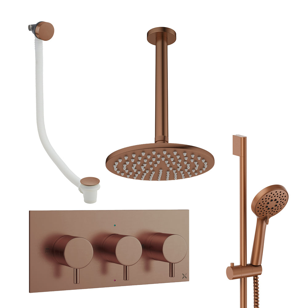Crosswater Design Shower Set 9 Brushed Bronze 200mm Ceiling Mounted
