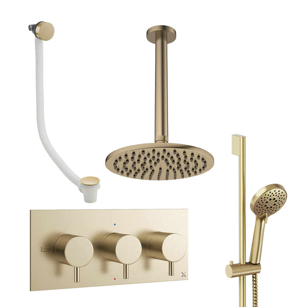 Crosswater Design Shower Set 9 Brushed Brass 200mm Ceiling Mounted