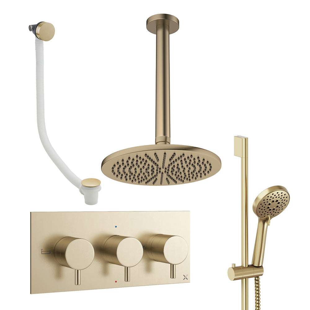 Crosswater Design Shower Set 9 Brushed Brass 300mm Ceiling Mounted