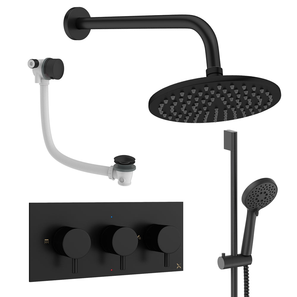 Crosswater Design Shower Set 9 Matt Black 200mm