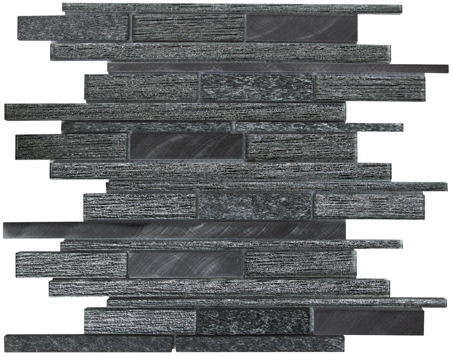 Verona Kenton Grey Glass/Stone/Metal Mix Offset Linear Mosaic Pk/10