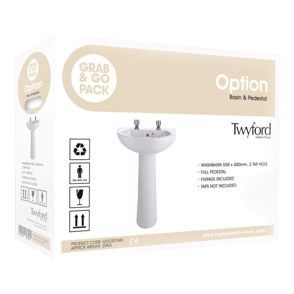 Twyford Option 2 Taphole 550mm Basin and Pedestal Pack