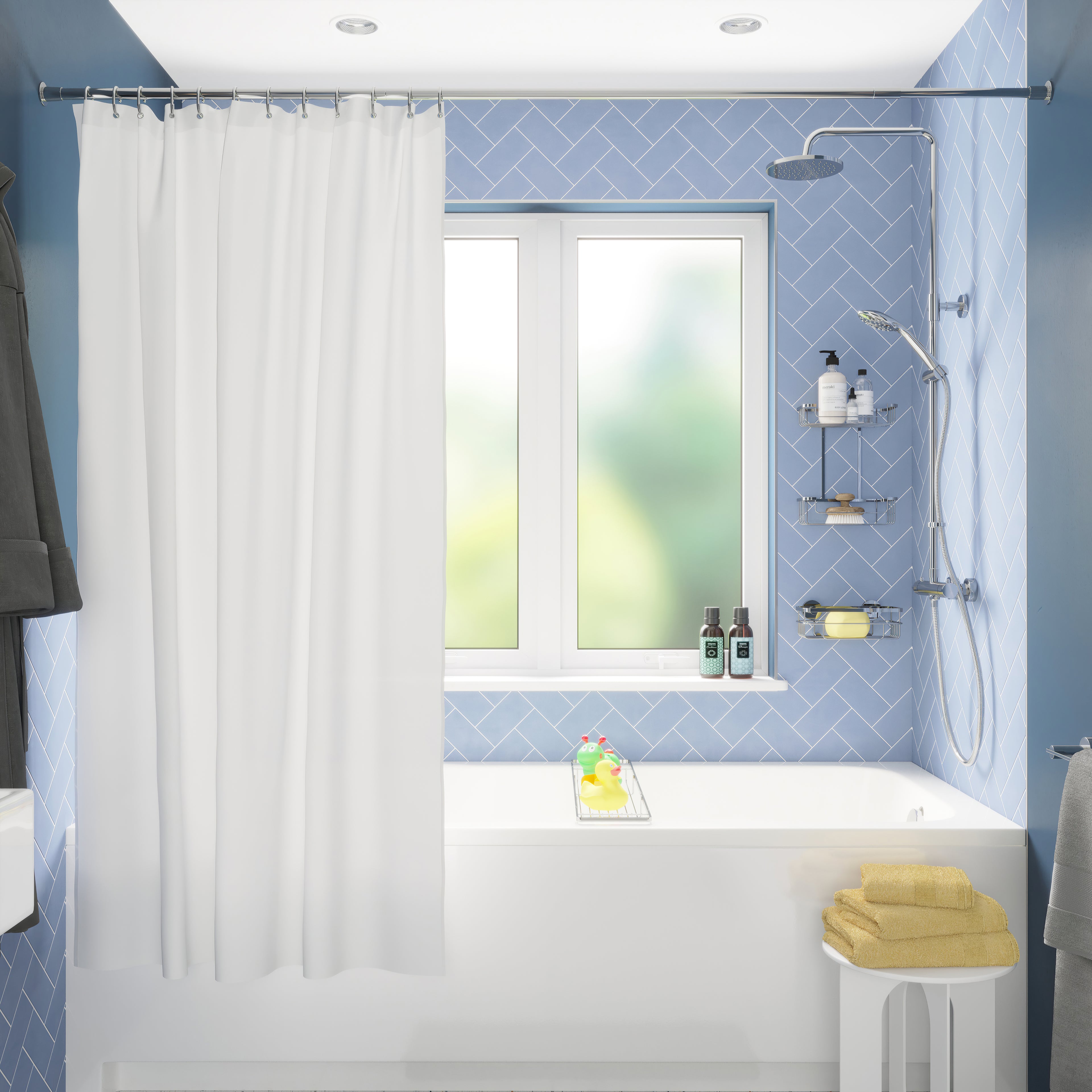 Croydex Shower Curtain Plain White 1800mm