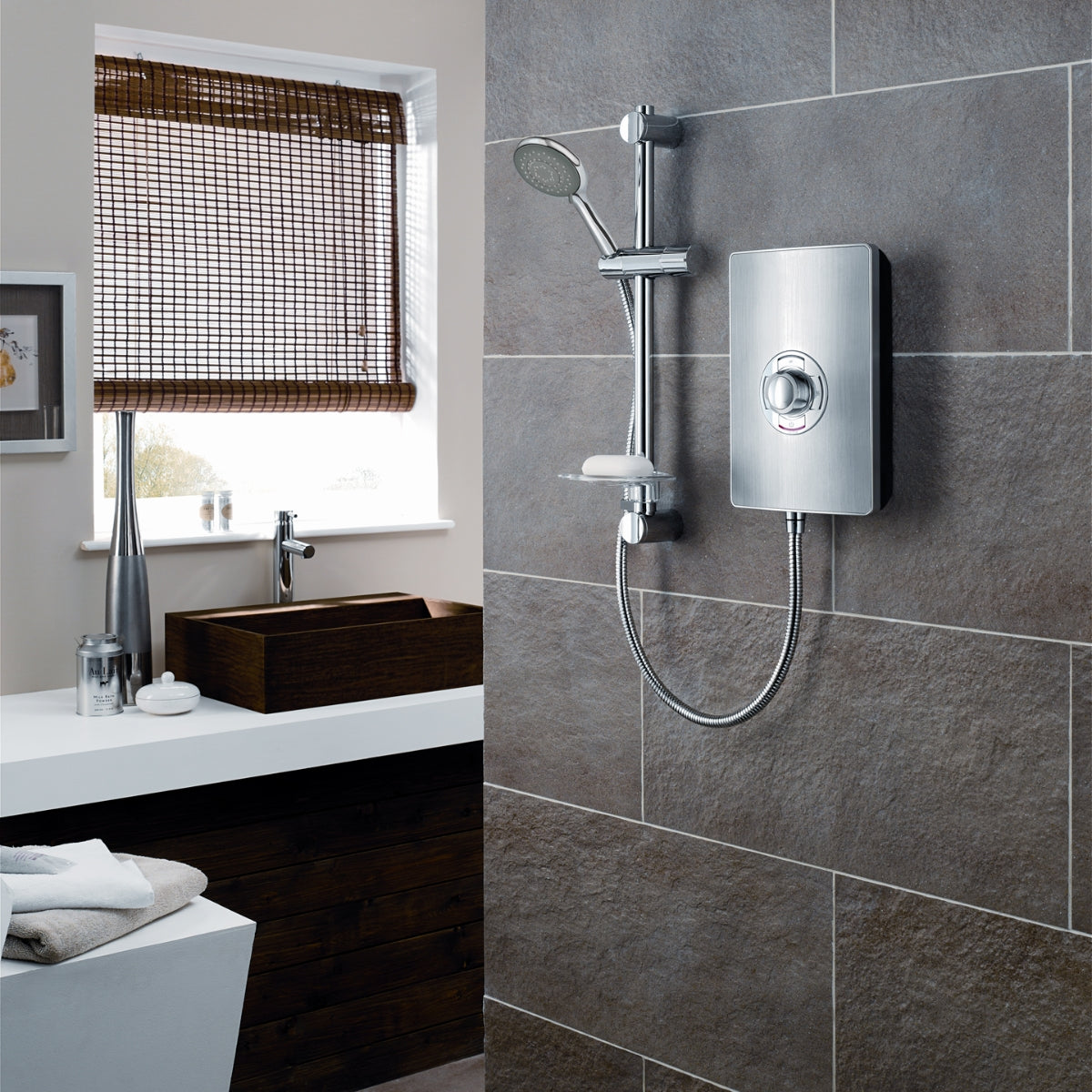 Triton Aspirante Electric Shower 9.5kW Brushed Steel ASP08BRSTL.