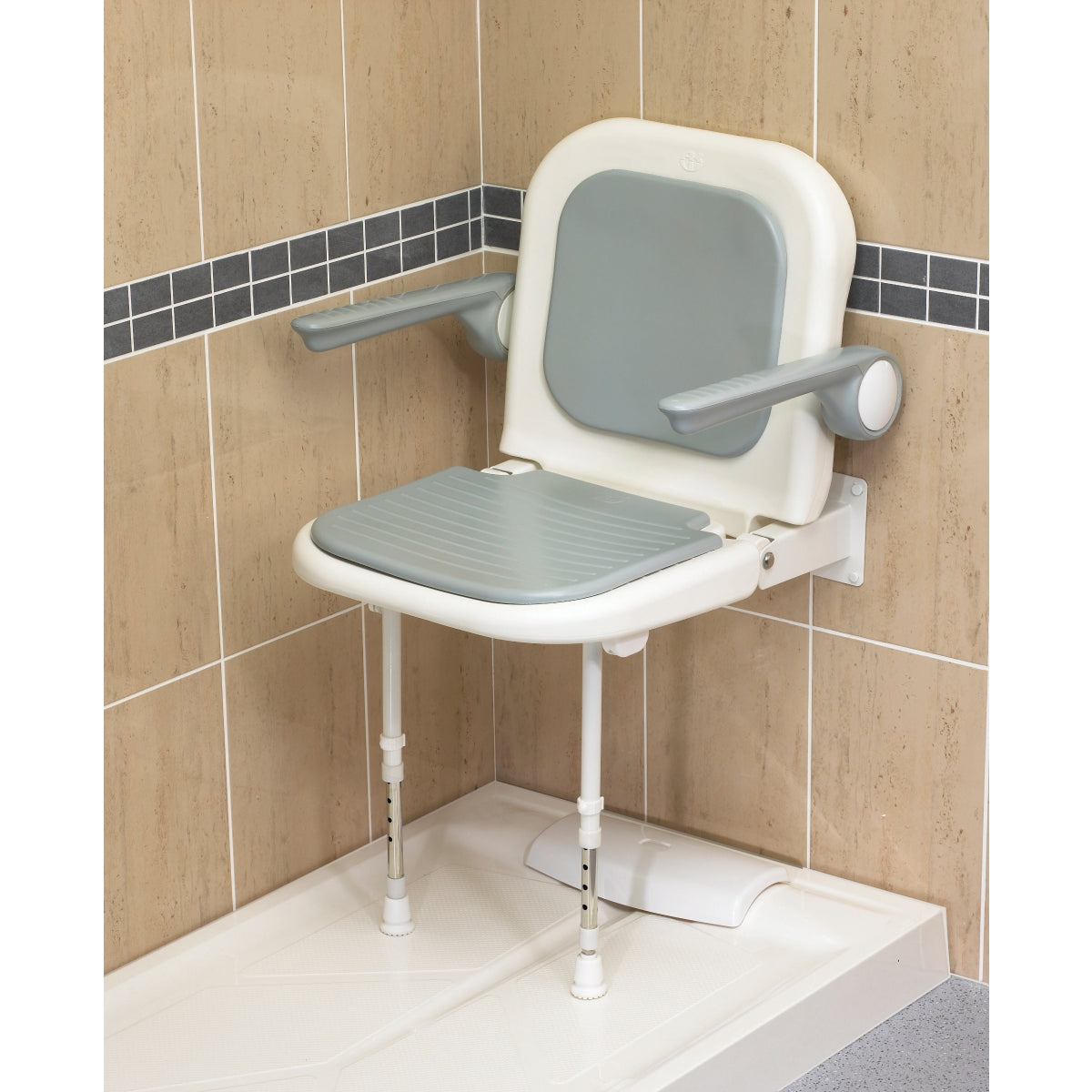 AKW Advanced Wall Mounted Fold Up Moulded Shower Seat Grey